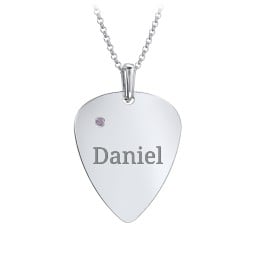 Men's Engravable Guitar Pick Necklace with Gemstone