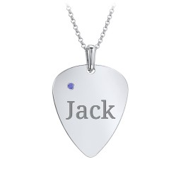 Men's Engravable Guitar Pick Necklace with Gemstone in 925 Sterling Silver with Blue Sapphire