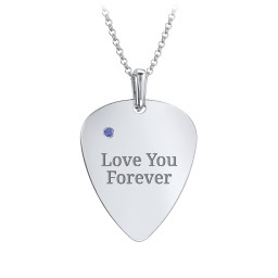 Men's Engravable Guitar Pick Necklace with Gemstone in 925 Sterling Silver with Blue Sapphire