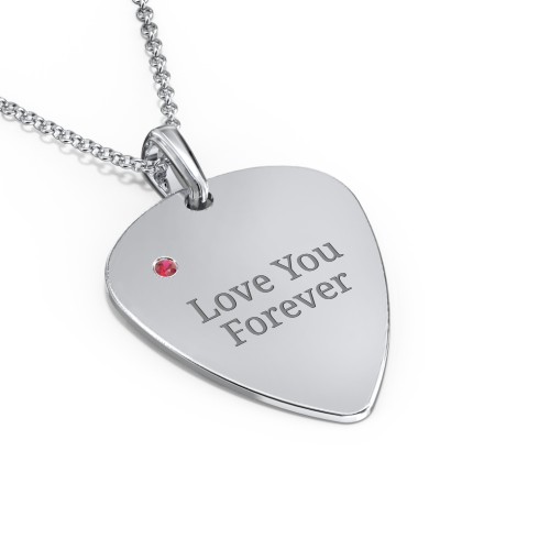 Men's Engravable Guitar Pick Necklace with Gemstone – Sterling Silver with Garnet