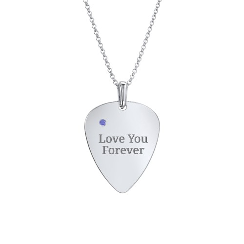 Men's Engravable Guitar Pick Necklace with Gemstone – Sterling Silver with Blue Sapphire