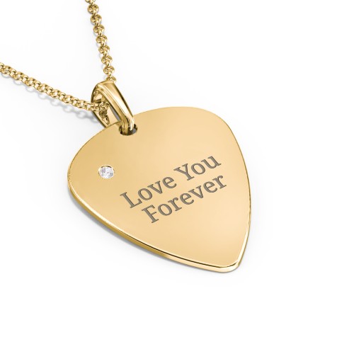 Men's Engravable Guitar Pick Necklace with Gemstone – 10K Yellow Gold with Diamond