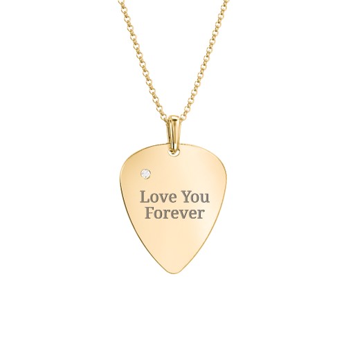Men's Engravable Guitar Pick Necklace with Gemstone – 10K Yellow Gold with Diamond