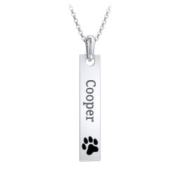 Men's Engravable Long Tag Necklace with Cold Enamel Paw - Black