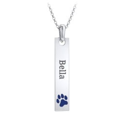 Men's Engravable Long Tag Necklace with Cold Enamel Paw - Dark Blue