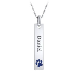 Men's Engravable Long Tag Necklace with Cold Enamel Paw - Dark Blue in 925 Sterling Silver