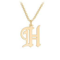 Men's Gothic Initial Pendant Necklace - H in 10K Solid Yellow Gold