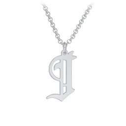 Men's Gothic Initial Pendant Necklace - J in 925 Sterling Silver