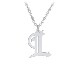 Men's Gothic Initial Pendant Necklace - L in 925 Sterling Silver