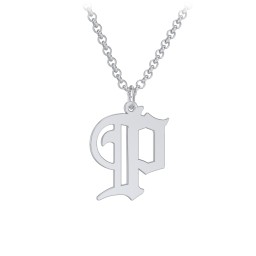 Men's Gothic Initial Pendant Necklace - P in 925 Sterling Silver