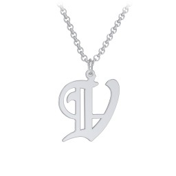 Men's Gothic Initial Pendant Necklace - V in 925 Sterling Silver