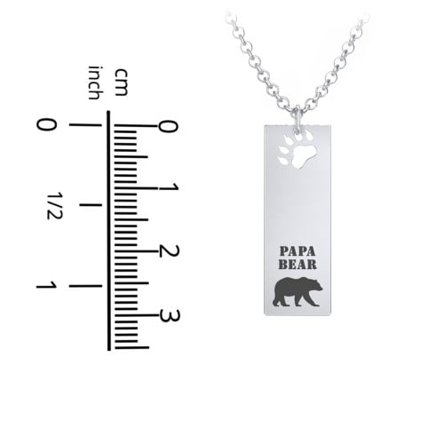 Men's Engravable PAPA BEAR Long Tag Necklace