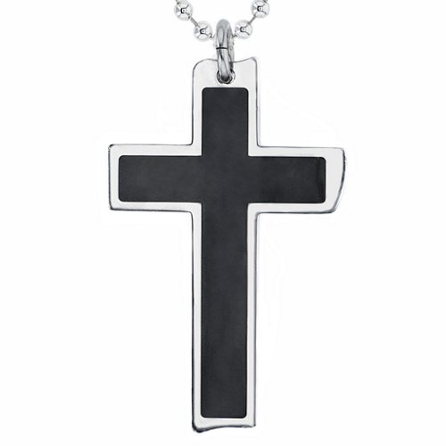 Engravable Stainless Steel Cross Necklace With Black Inlay – Stainless Steel