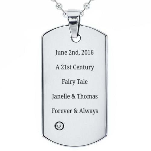 Stainless Steel Dog Tag Necklace With Gemstone Accent