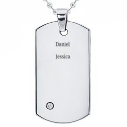 Stainless Steel Dog Tag Necklace With Gemstone Accent in Stainless Steel