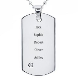 Stainless Steel Dog Tag Necklace With Gemstone Accent in Stainless Steel