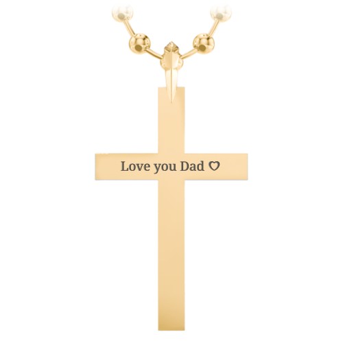 Men’s Engravable Knife Edge Silver Cross Pendant – 10K Yellow Gold
