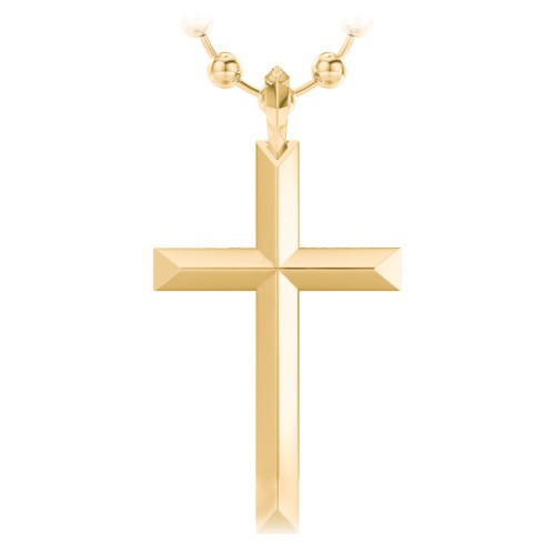 Men’s Engravable Knife Edge Silver Cross Pendant – 10K Yellow Gold