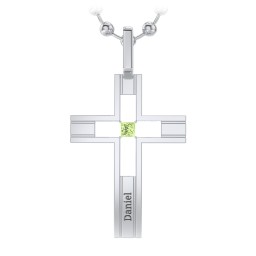 Men’s Engravable Cut-out Silver Cross Pendant in 925 Sterling Silver with Peridot