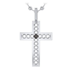 Men’s Silver Geometric Cross Pendant with Birthstone