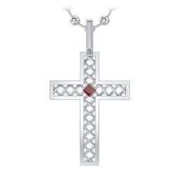 Men’s Silver Geometric Cross Pendant with Birthstone