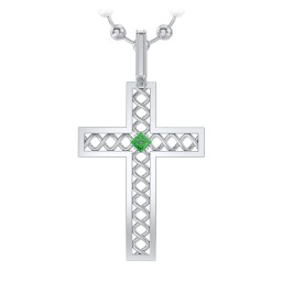 Men’s Silver Geometric Cross Pendant with Birthstone