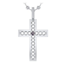 Men’s Silver Geometric Cross Pendant with Birthstone