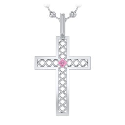 Men’s Silver Geometric Cross Pendant with Birthstone