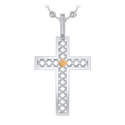 Men’s Silver Geometric Cross Pendant with Birthstone