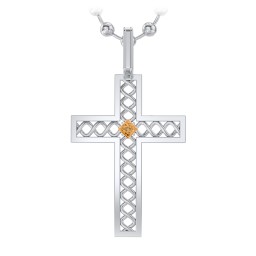 Men’s Silver Geometric Cross Pendant with Birthstone in 925 Sterling Silver with Citrine