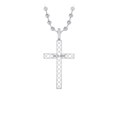 Men’s Engravable Geometric Silver Cross Pendant – Sterling Silver