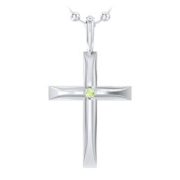 Men’s Beveled Silver Cross Pendant with Birthstone