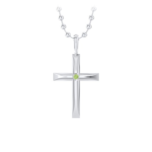 Men’s Beveled Silver Cross Pendant with Birthstone