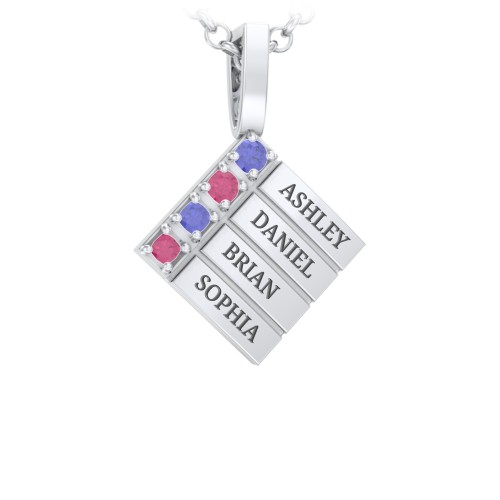 Men’s Engravable 4-Stone Pendant – Sterling Silver with Blue Sapphire and Ruby