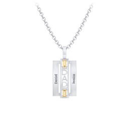 Men’s Engravable 2-Stone “Dad” Pendant in 925 Sterling Silver with Citrine