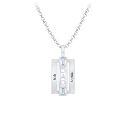 Men’s Engravable 2-Stone “Dad” Pendant in 925 Sterling Silver with Blue Topaz