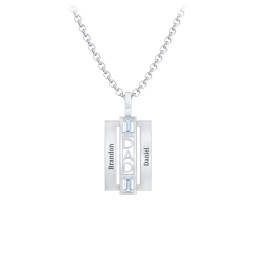 Men’s Engravable 2-Stone “Dad” Pendant in 925 Sterling Silver with Blue Topaz