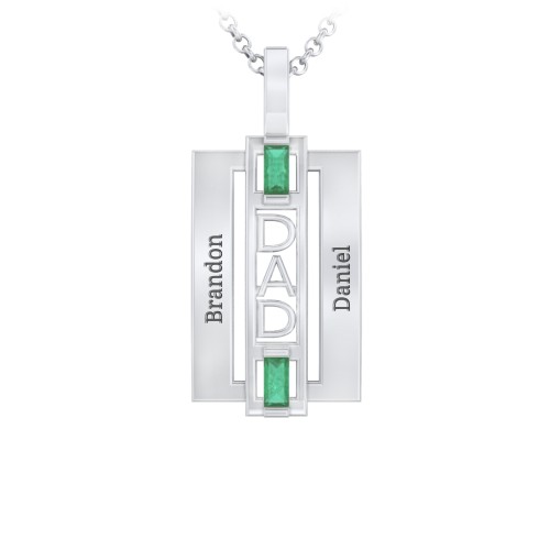 Men’s Engravable 2-Stone “Dad” Pendant – Sterling Silver with Emerald