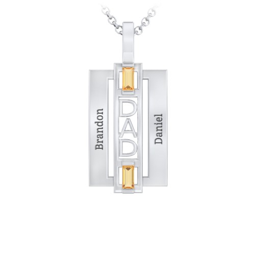 Men’s Engravable 2-Stone “Dad” Pendant – Sterling Silver with Citrine