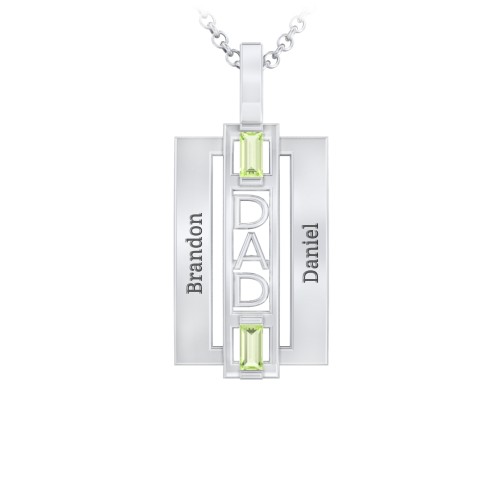 Men’s Engravable 2-Stone “Dad” Pendant – Sterling Silver with Peridot