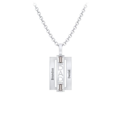 Men’s Engravable 2-Stone “Dad” Pendant – Sterling Silver with Smokey Quartz