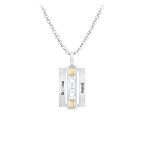 Men’s Engravable 2-Stone “Dad” Pendant – Sterling Silver with Citrine