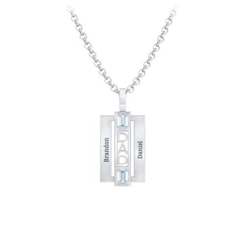 Men’s Engravable 2-Stone “Dad” Pendant – Sterling Silver with Blue Topaz