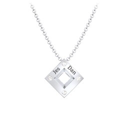 Men's Floating Square Pendant Necklace With Birthstones