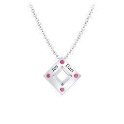Men's Floating Square Pendant Necklace With Birthstones