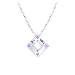 Men's Floating Square Pendant Necklace With Birthstones