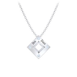 Men's Floating Square Pendant Necklace With Birthstones
