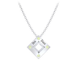 Men's Floating Square Pendant Necklace With Birthstones in 925 Sterling Silver with Peridot