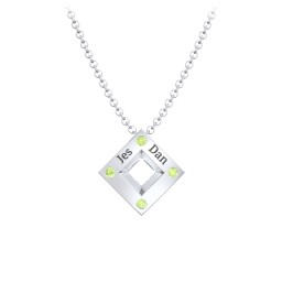 Men's Floating Square Pendant Necklace With Birthstones in 925 Sterling Silver with Peridot