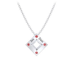 Men's Floating Square Pendant Necklace With Birthstones in 925 Sterling Silver with Garnet